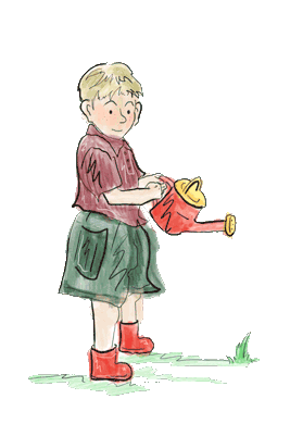 Boy watering plant